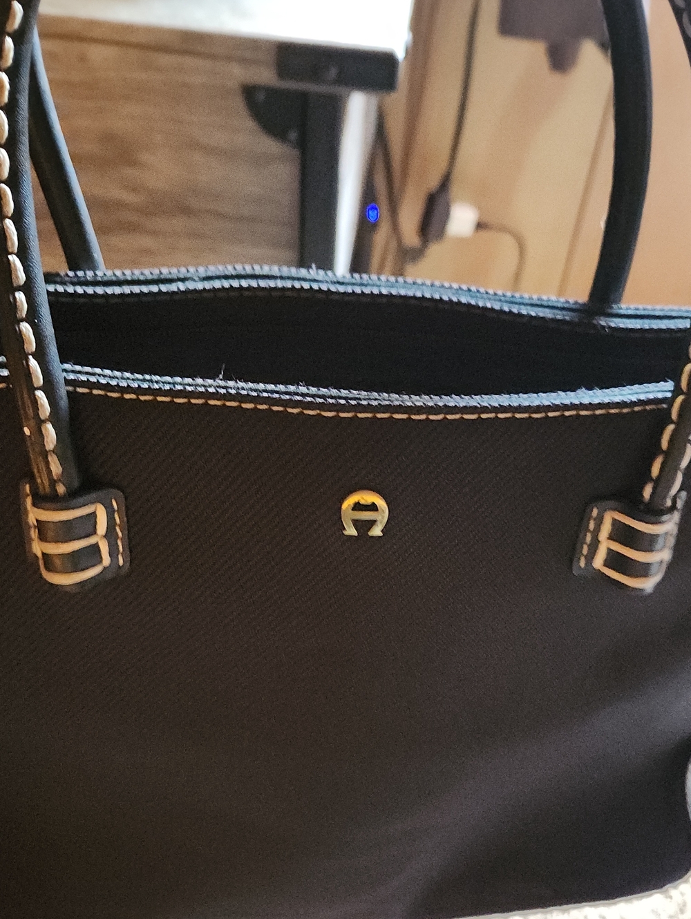 Black purse Etienne Aigner woman's  Tote Bag with Leather Trim
